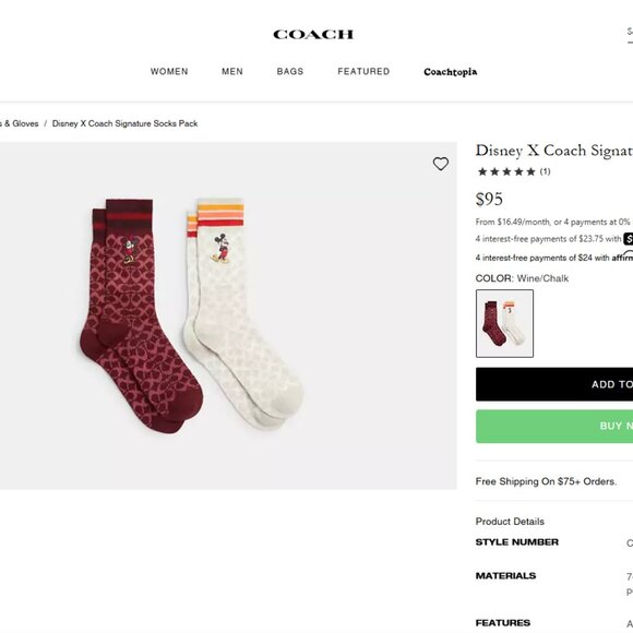 Disney X Coach Signature Socks Pack - Picture 2 of 8